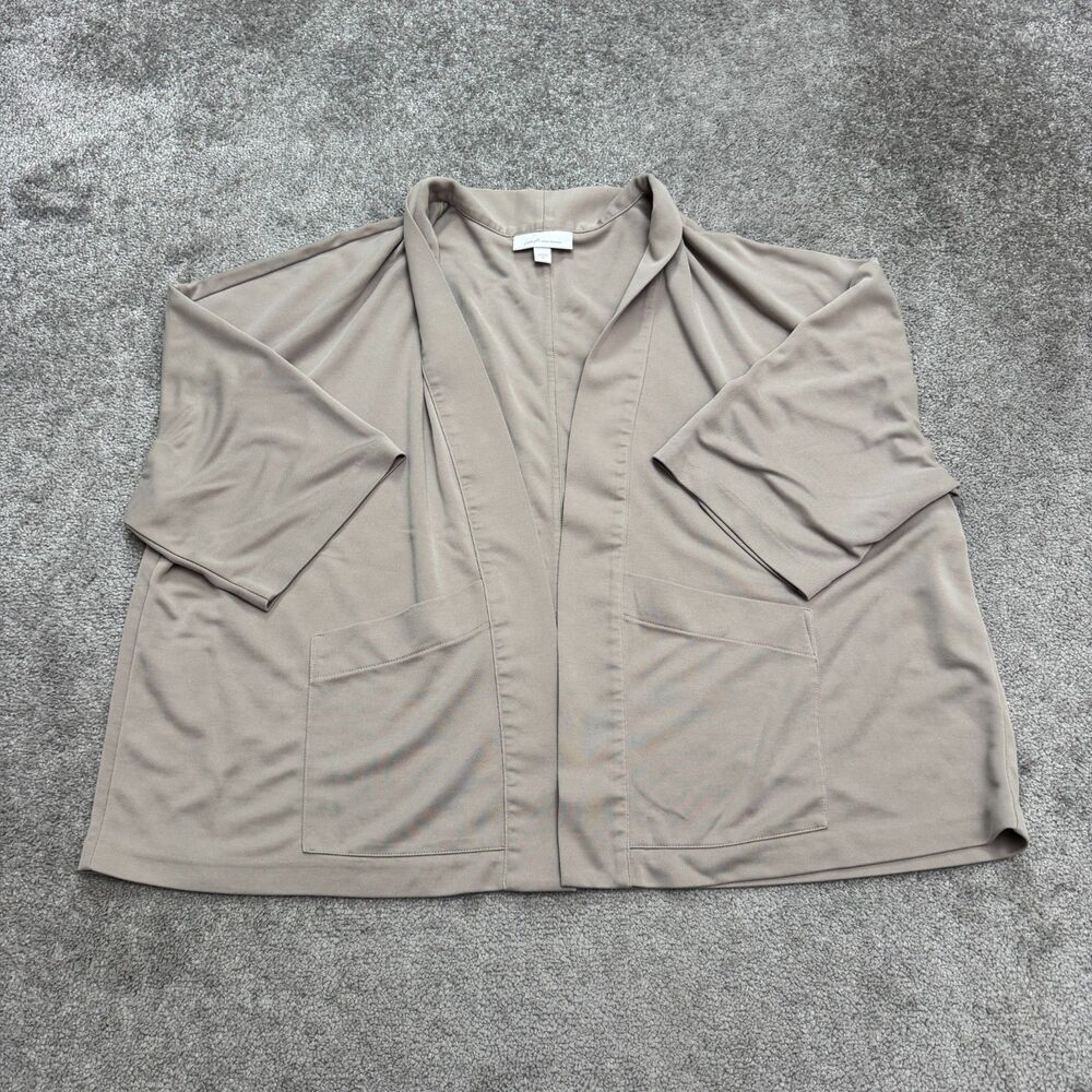 Pure Jill Washed Open Front Cardigan Womens XL Taupe Brown Short Sleeve Cover Up